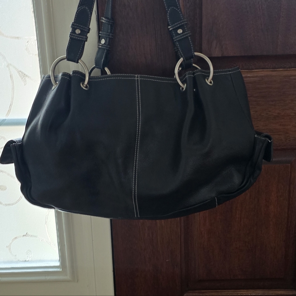Ralph Lauren Black Pebbled Leather Shoulder Bag w/ Side Turn-Lock Pockets - Picture 5 of 15